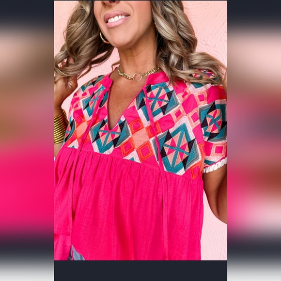 ✨️Sale✨️Strawberry Pink V Neck Blouse (New/Unused still in package) - Picture 6 of 8